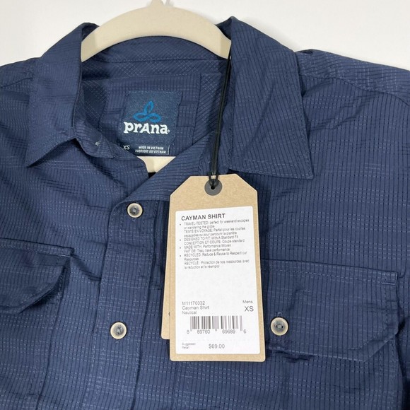 Prana Cayman Short‎ Sleeve Shirt Men's Navy Nautical Button Front Size XS NEW - Picture 4 of 10
